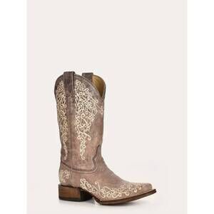 NEW CORRAL women's crater bone embroidery square toe boots in brown